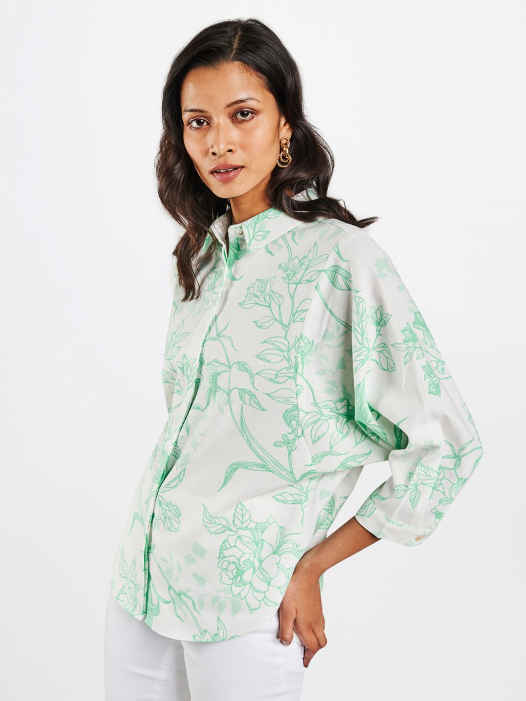 AND Women Green Floral Printed Casual Shirt
