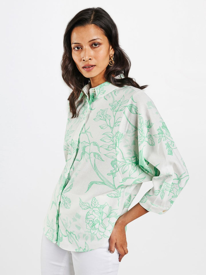 AND Women Green Floral Printed Casual Shirt