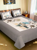 Moda Rapido X KLOTTHE Grey & Blue Floral 400 TC King Bedsheet with 2 Pillow Covers