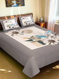 Moda Rapido X KLOTTHE Grey & Blue Floral 400 TC King Bedsheet with 2 Pillow Covers