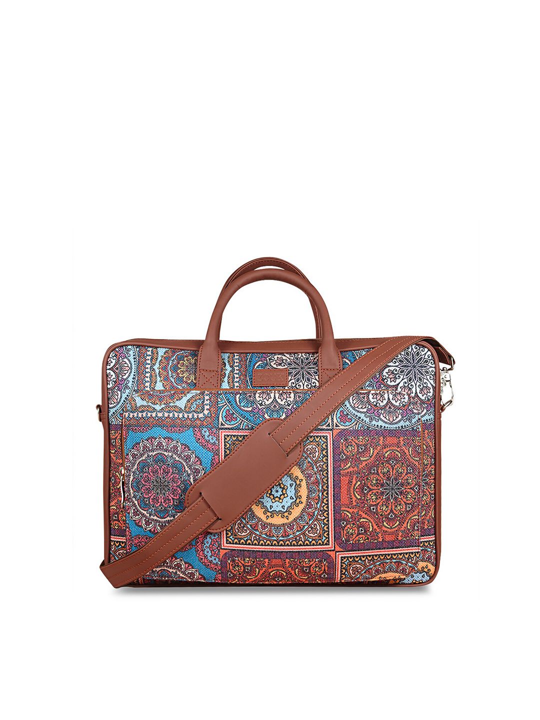 ZOUK Adult Brown & Blue Mandala Printed Jute Laptop Bag