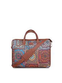 ZOUK Adult Brown & Blue Mandala Printed Jute Laptop Bag
