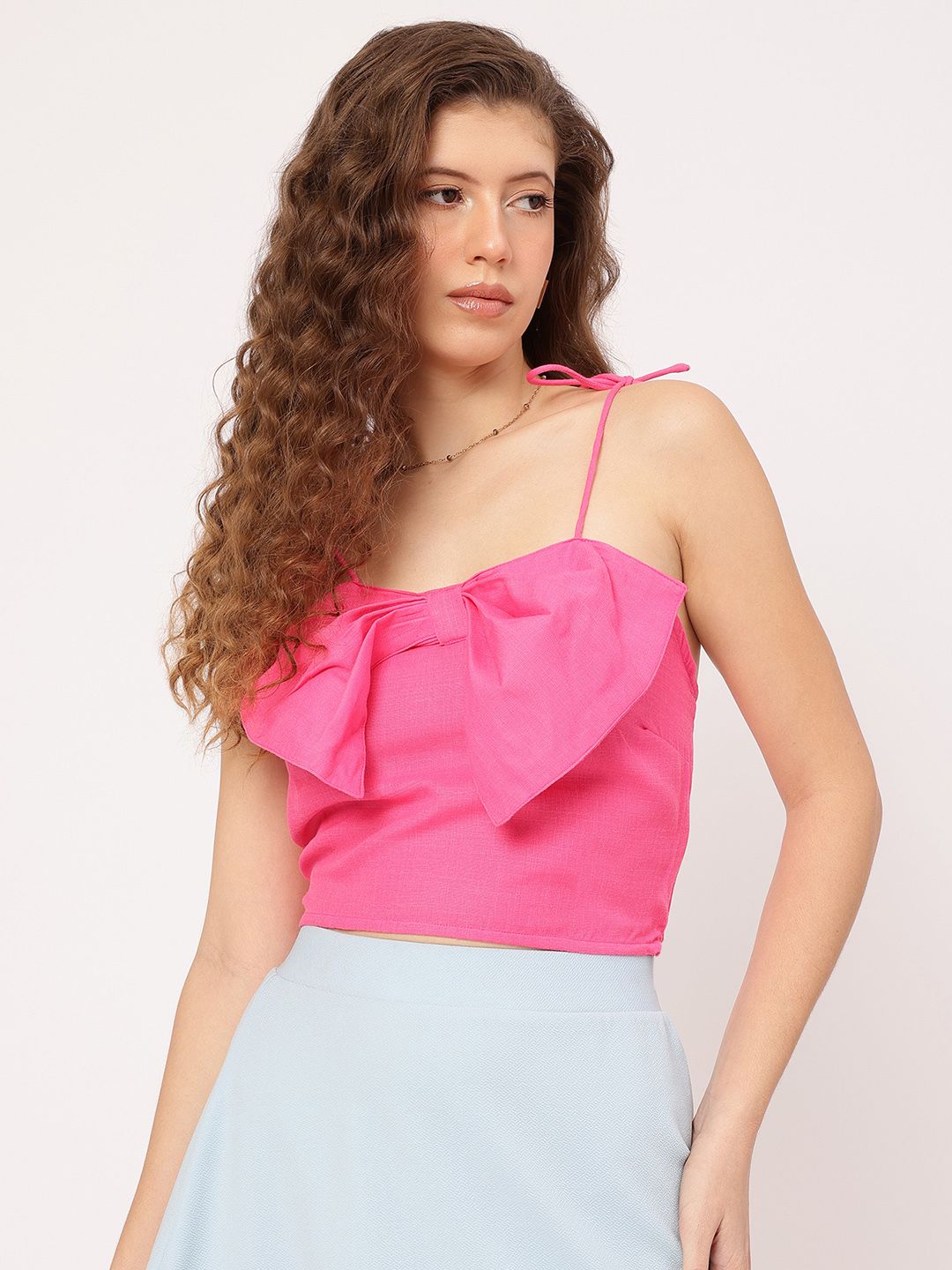DressBerry Dreamy Drape Bow Strappy Crop Top