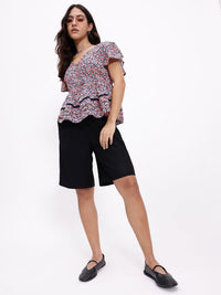 DressBerry Whimsical Touch Floral Printed Flutter Sleeves A-line Top