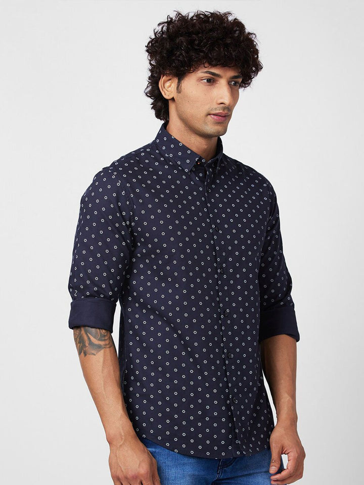 SPYKAR Slim Fit Geometric Printed Pure Cotton Casual Shirt