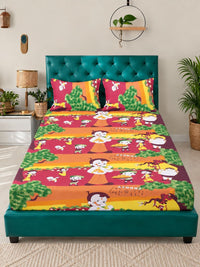 Myntra Elegant Homes Multicoloured Cartoon TC King Bedsheet with 2 Pillow Covers