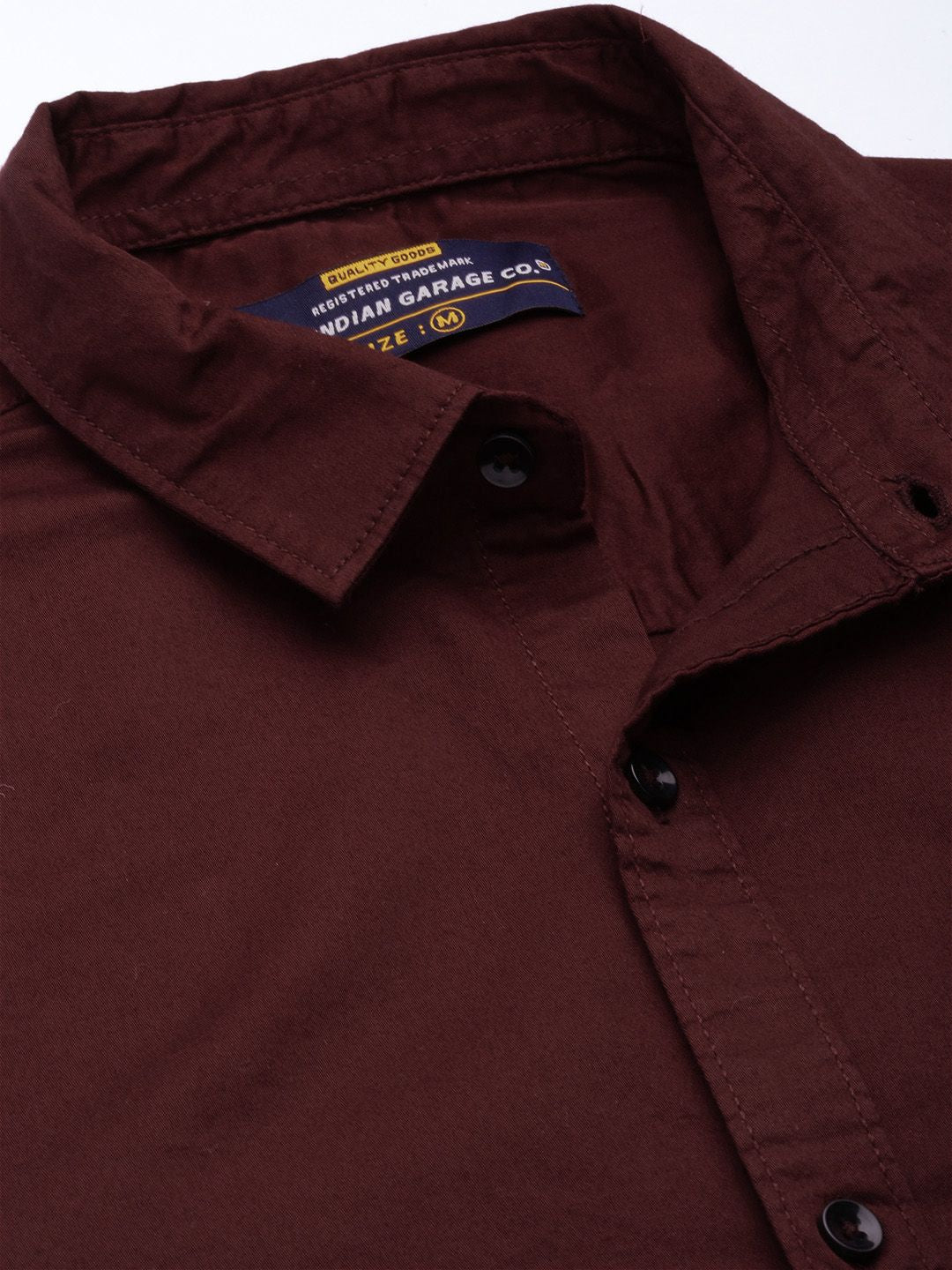 The Indian Garage Co Men Maroon & Black Solid Comfort Fit Cotton Applique Detail Shirt