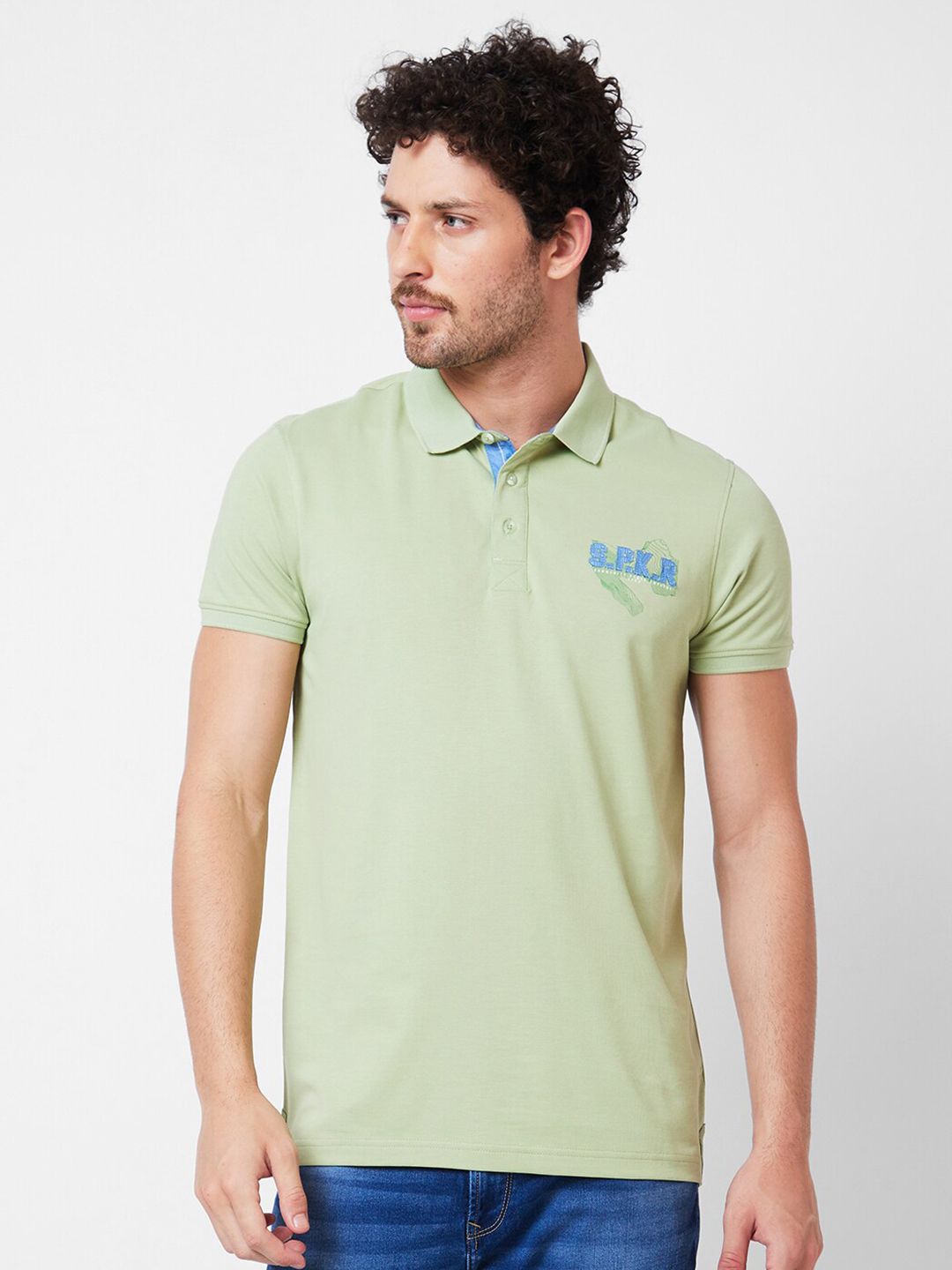 SPYKAR Polo Collar Applique Cotton Slim Fit T-shirt