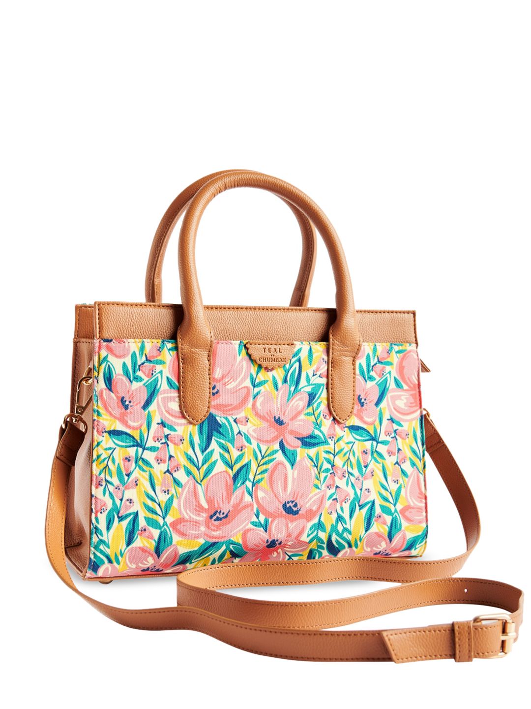 TEAL BY CHUMBAK Floral Printed Oversized Structured Handheld Bag