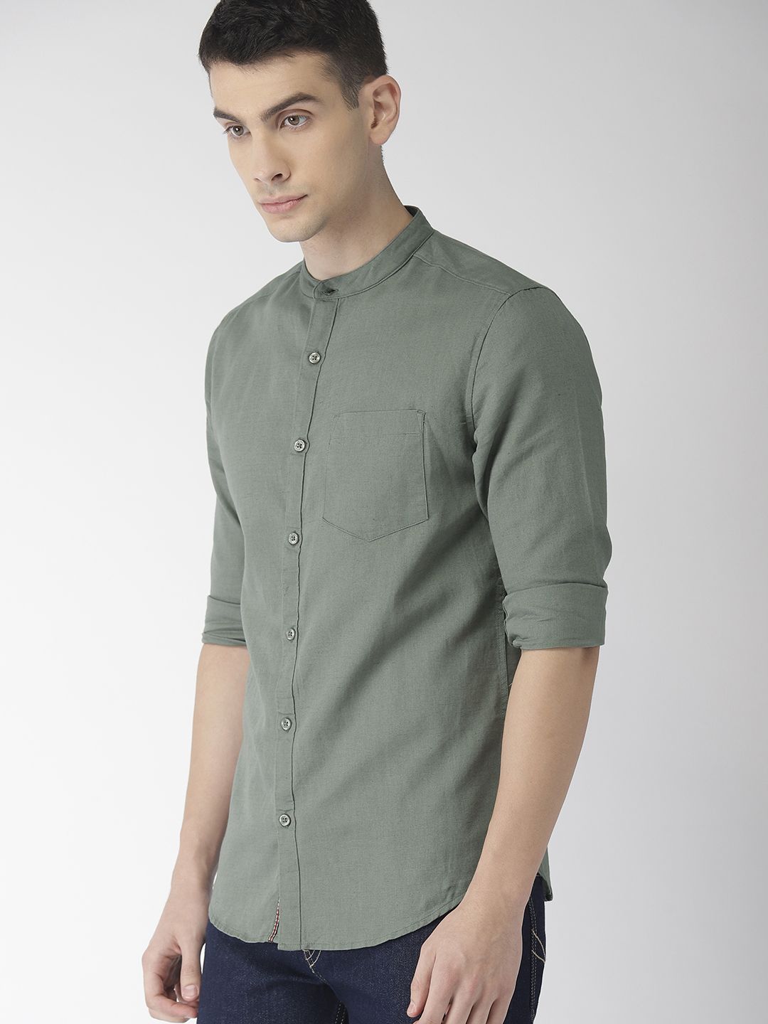 HIGHLANDER Men Olive Green Slim Fit Casual Shirt
