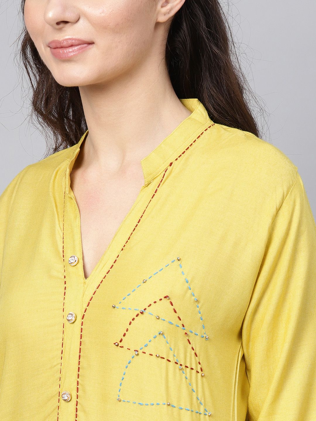 SOJANYA Wanita Kuning Solid Kurta Lurus