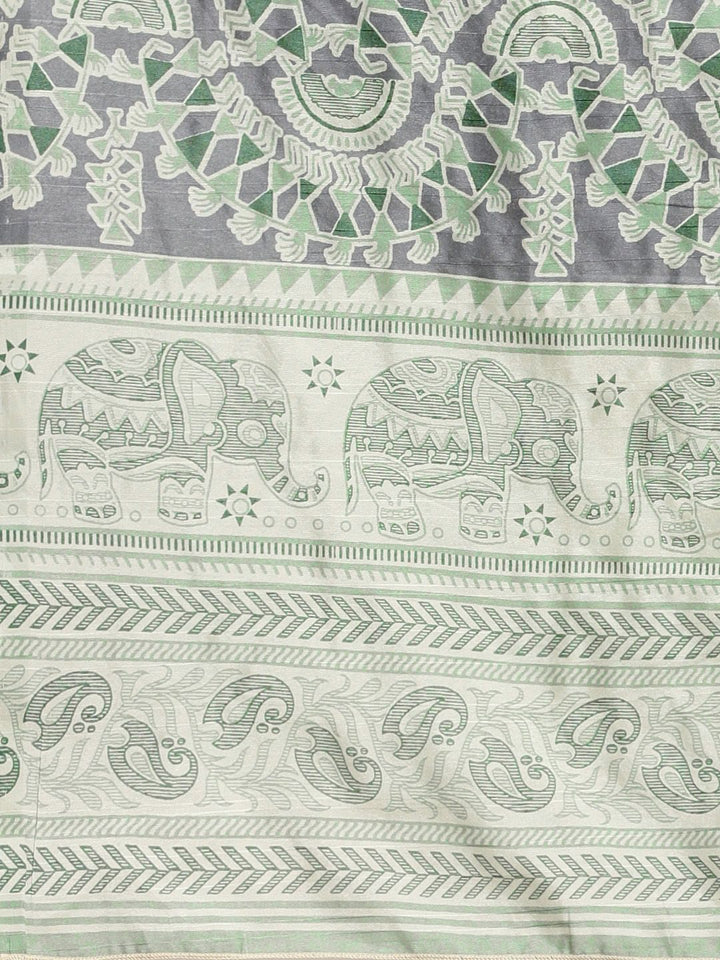 Saree mall Sea Green & White Ethnic Motifs Block Print Sarees