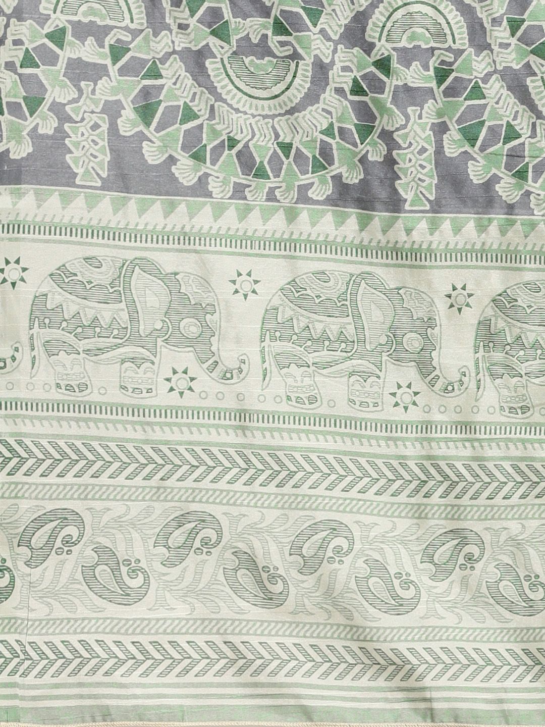 Saree mall Sea Green & White Ethnic Motifs Block Print Sarees