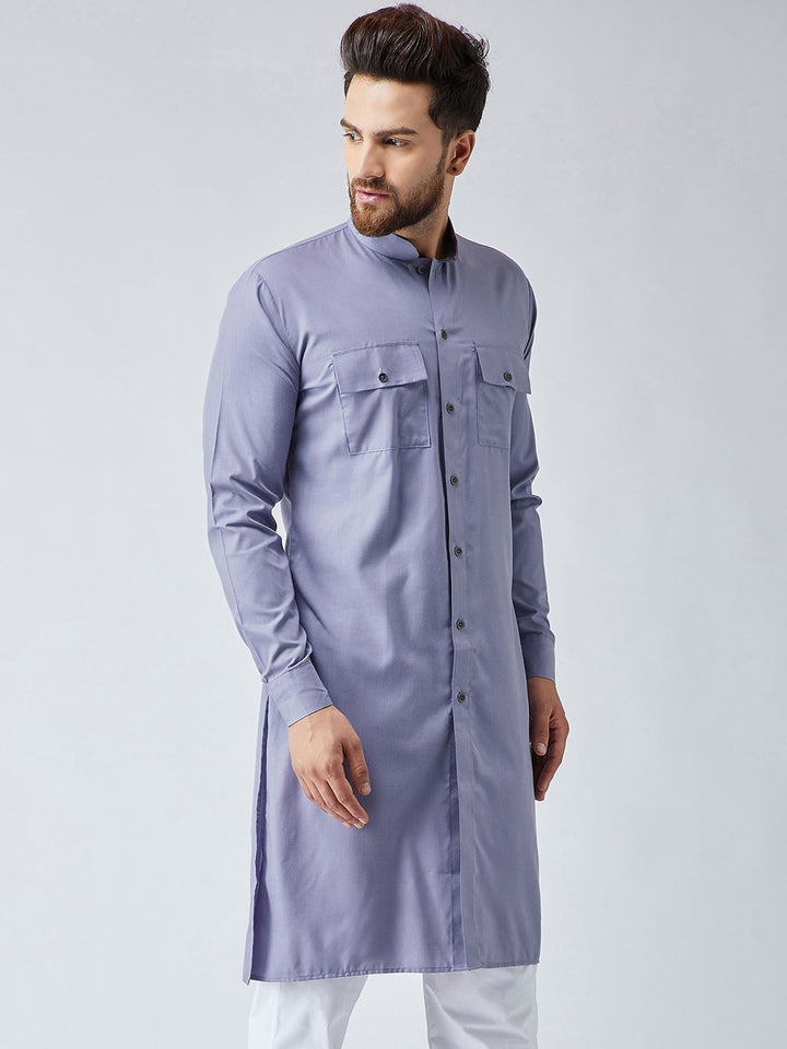 SOJANYA Men Lavender Solid Straight Kurta