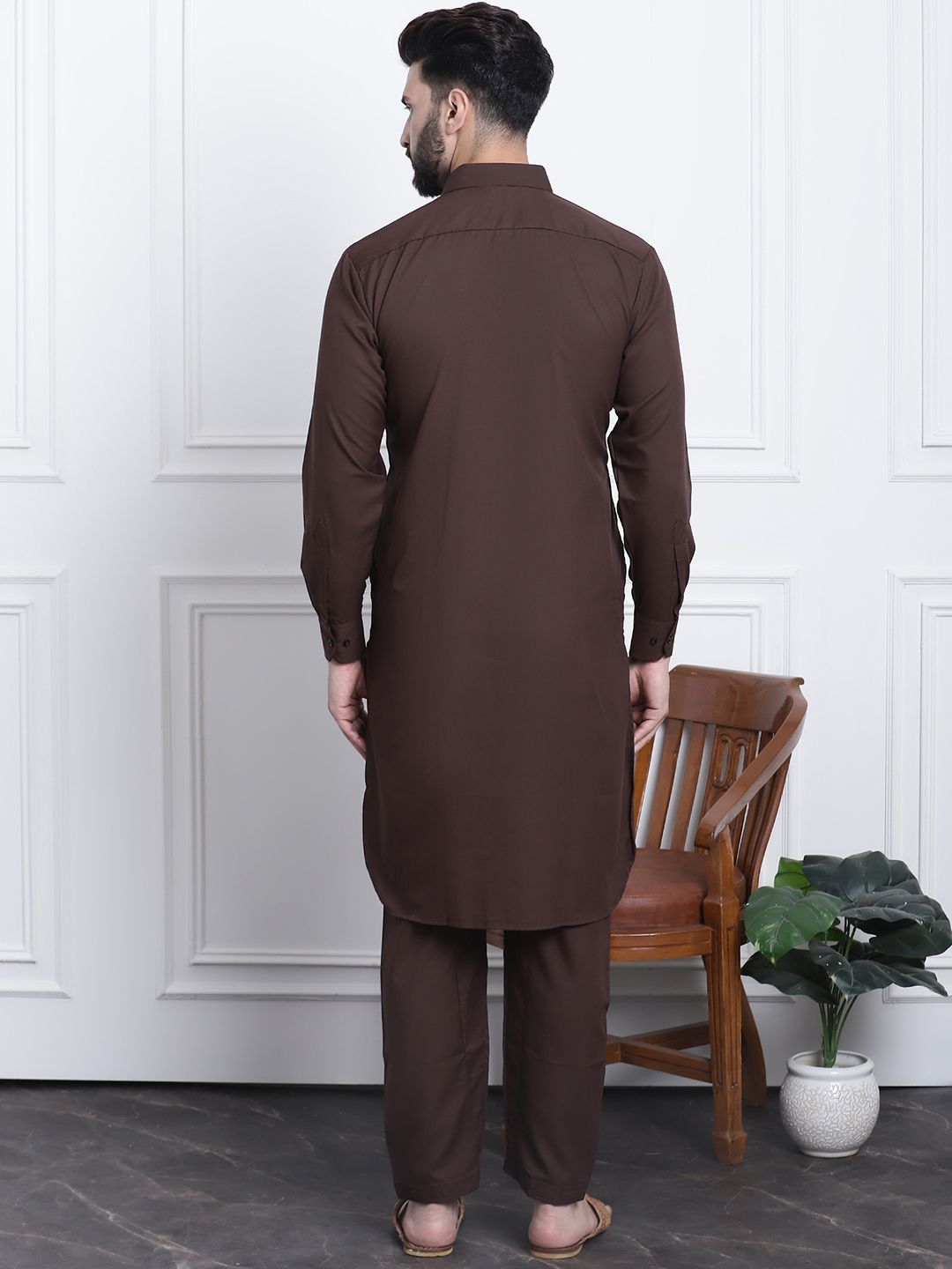 SOJANYA Shirt Collar Curved Hem Pathani Kurta with Salwar