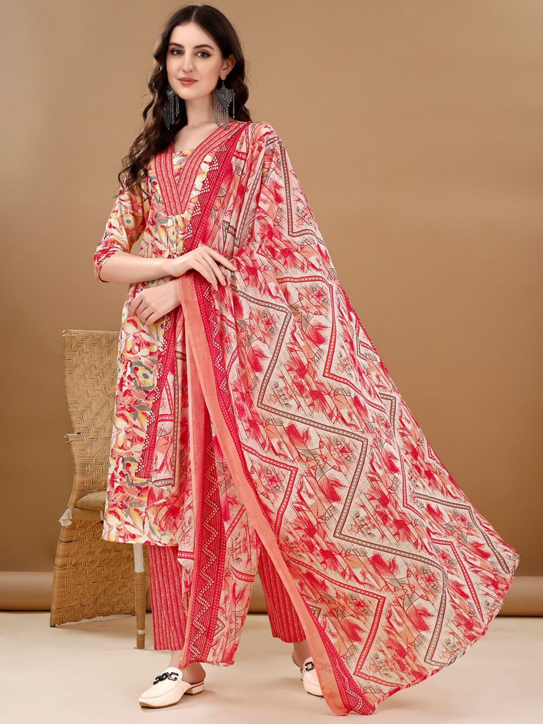 KALINI Women Floral Printed Regular Kurta with Trousers & Dupatta