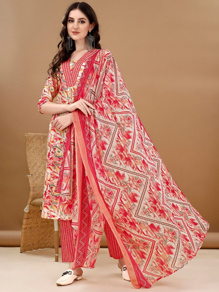 KALINI Women Floral Printed Regular Kurta with Trousers & Dupatta