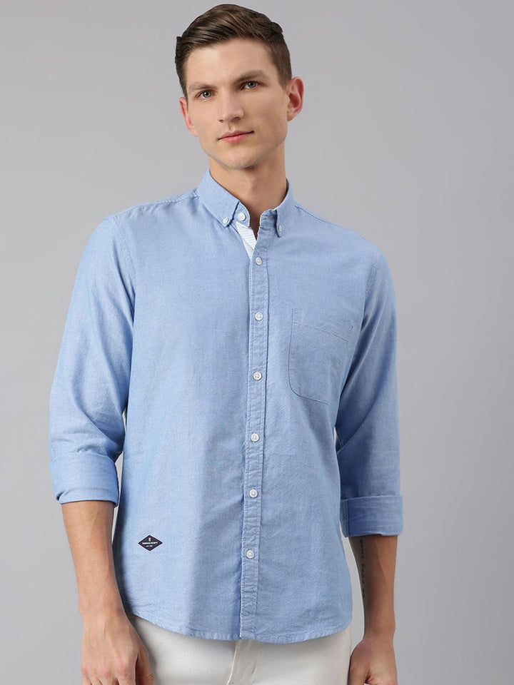 Thomas Scott Men Blue Slim Fit Pure Cotton Casual  Shirt