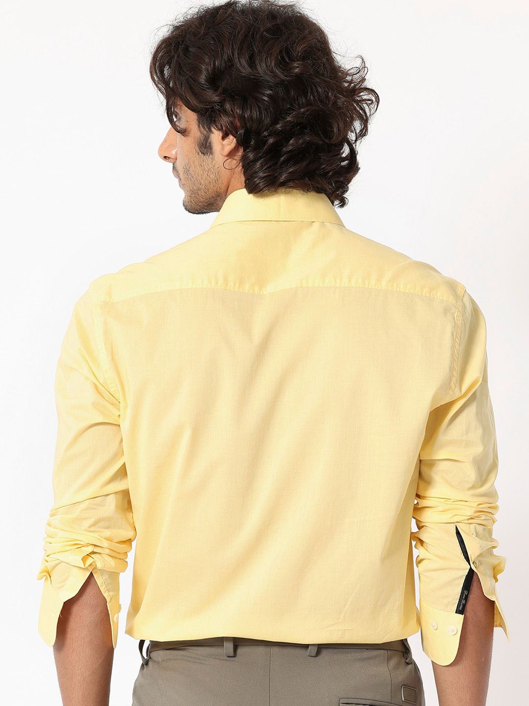 RARE RABBIT Men Flees Spread Collar Slim Fit Opaque Pure Cotton Shirt
