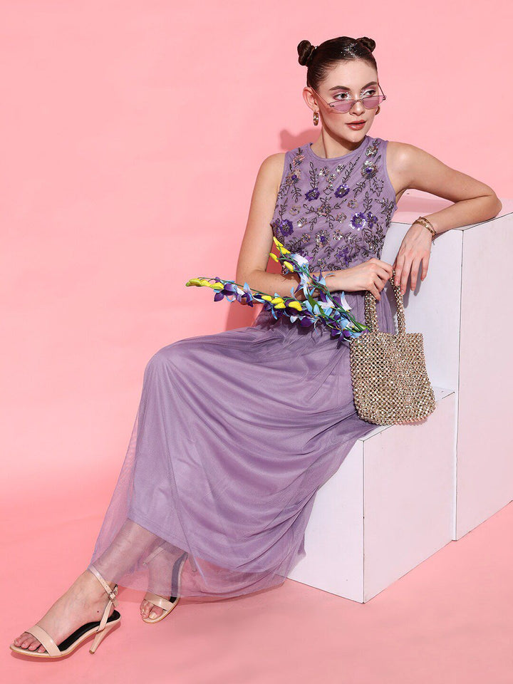 STREET 9 Women Elegant Lavender Solid Dress