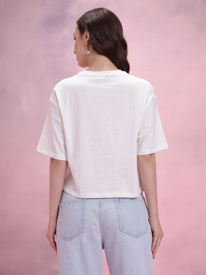 DressBerry Typography Print Drop-Shoulder Sleeves Pure Cotton Relaxed Fit T-shirt