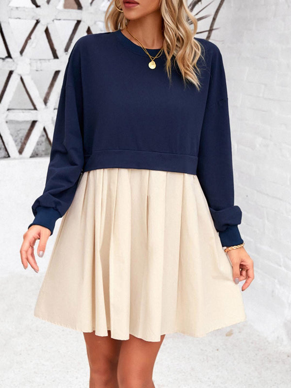 all about you Navy Blue Round Neck Flared Cotton Fit & Flare Dress