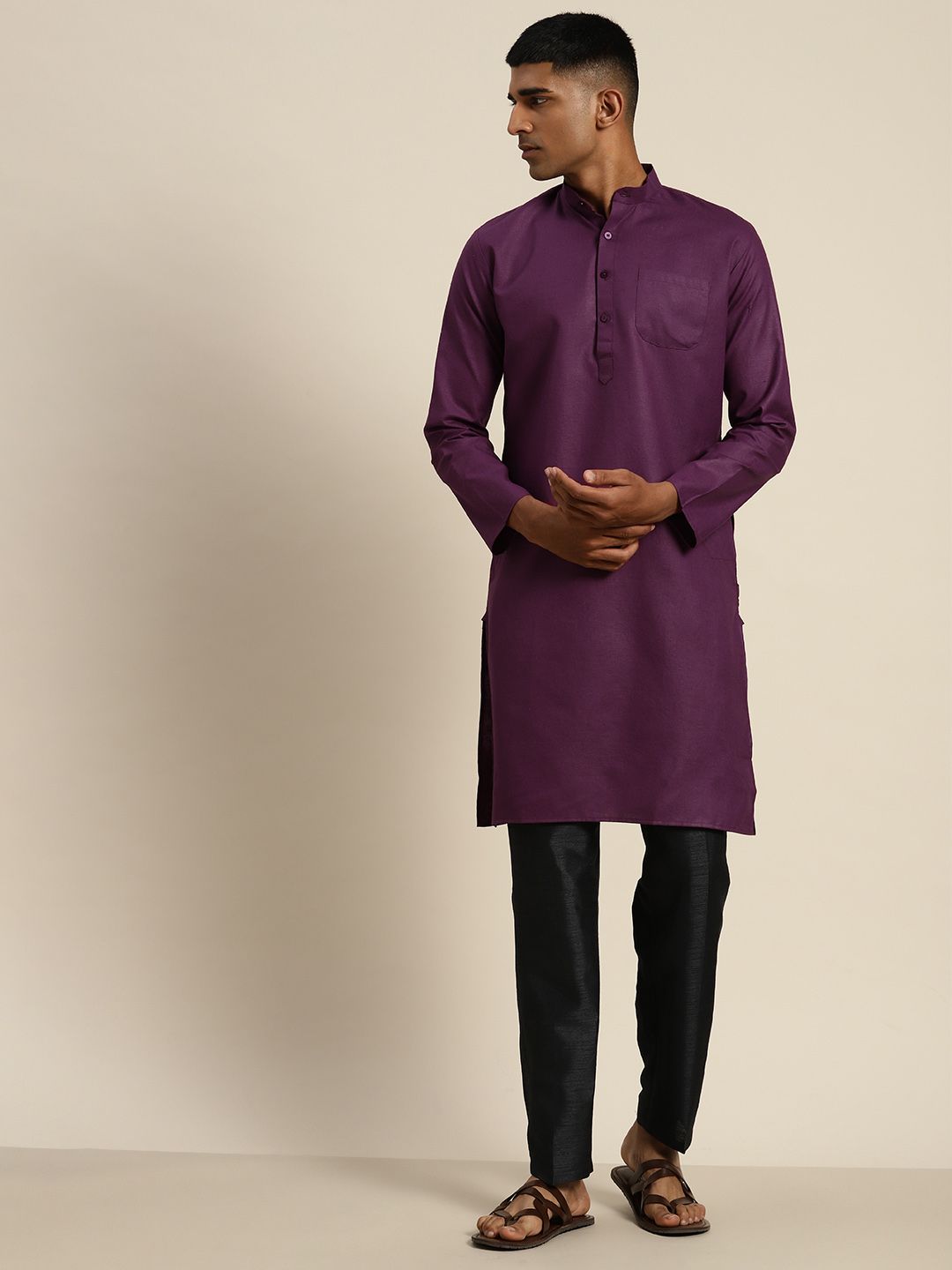 SOJANYA Mandarin Collar Cotton Linen Kurta