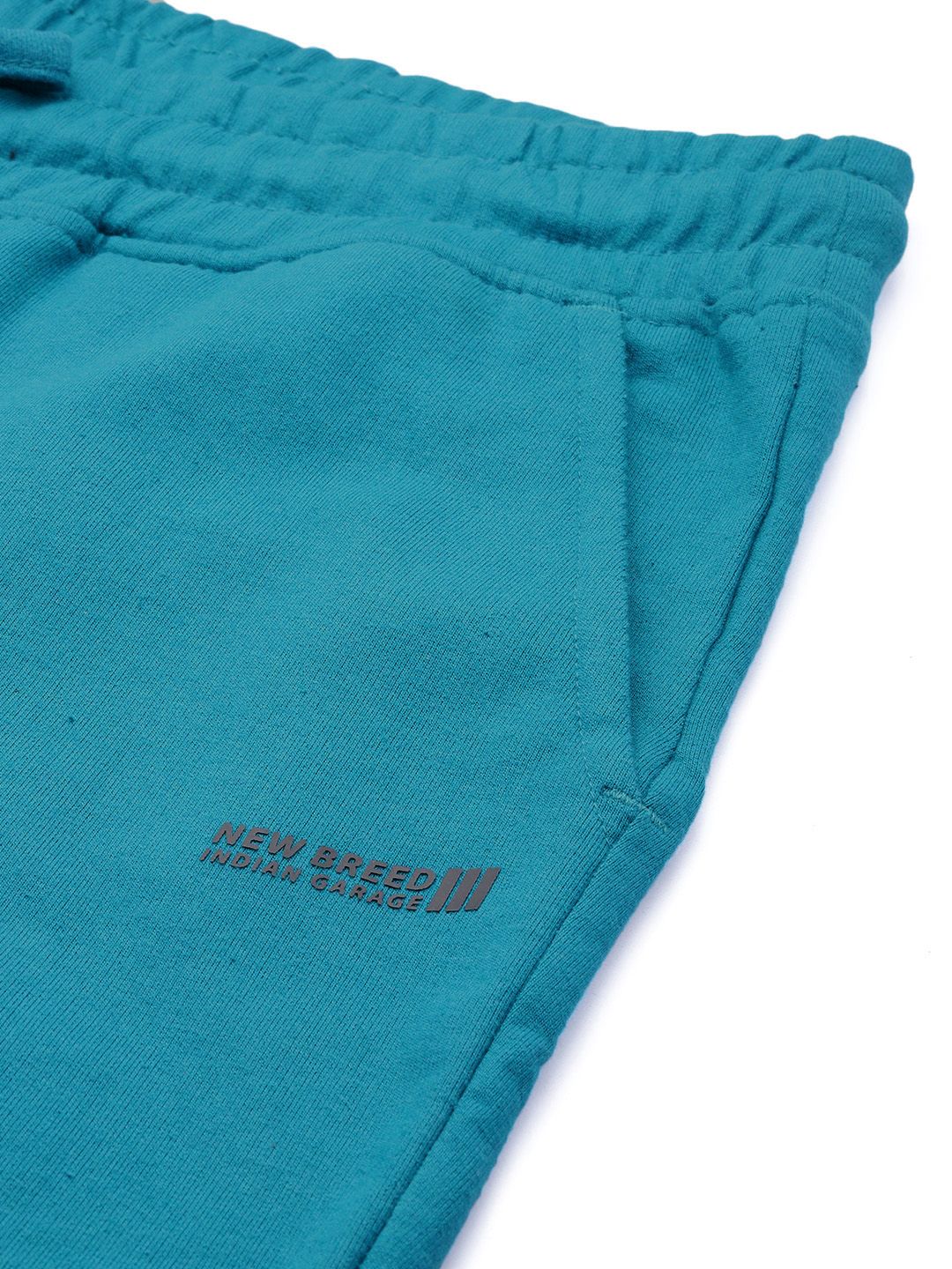 The Indian Garage Co Men Teal Blue & Black Printed Slim Fit Joggers