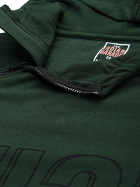 The Indian Garage Co Men Olive Green & Black Typography Print Hooded Sweatshirt