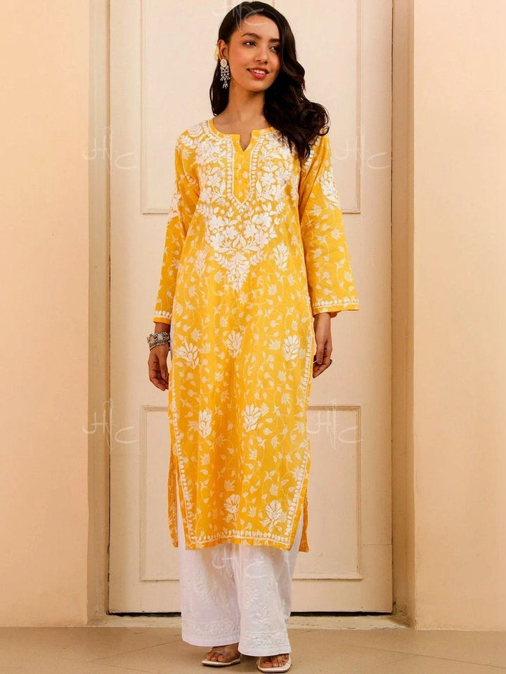House of Chikankari Women Floral Embroidered Thread Work Kurta