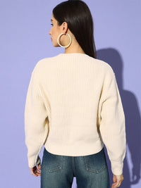 STREET 9 Women Off White Ribbed Crop Pullover