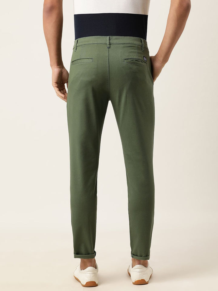 The Indian Garage Co Men Olive Green Slim Fit Solid Chinos