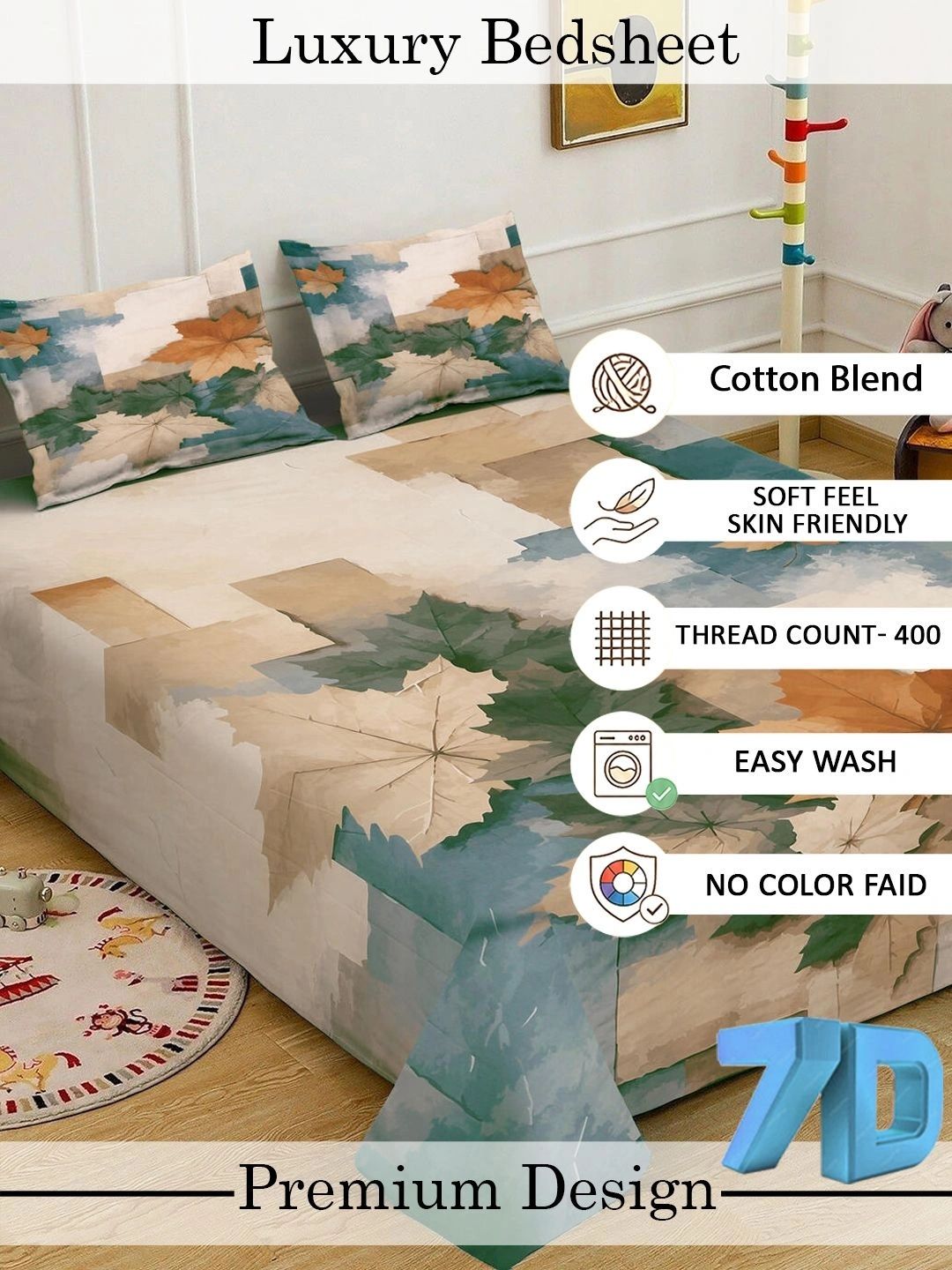Moda Rapido X KLOTTHE Beige Geometric 400 TC King Bedsheet with 2 Pillow Covers