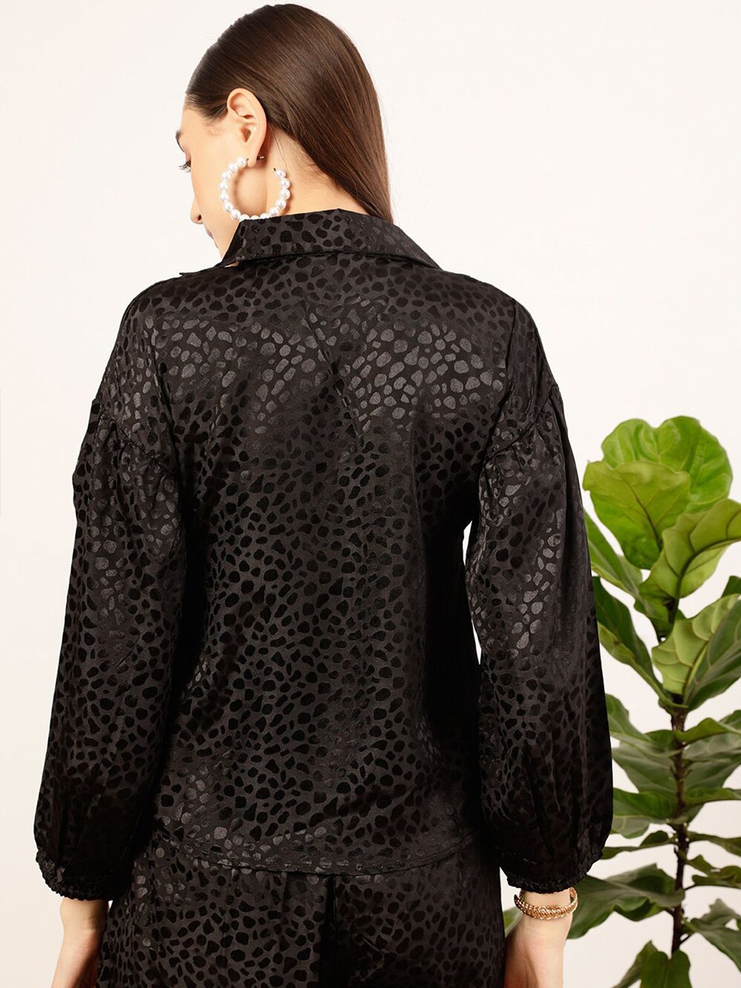 STREET 9 Black Contemporary Abstract Printed Casual Shirt