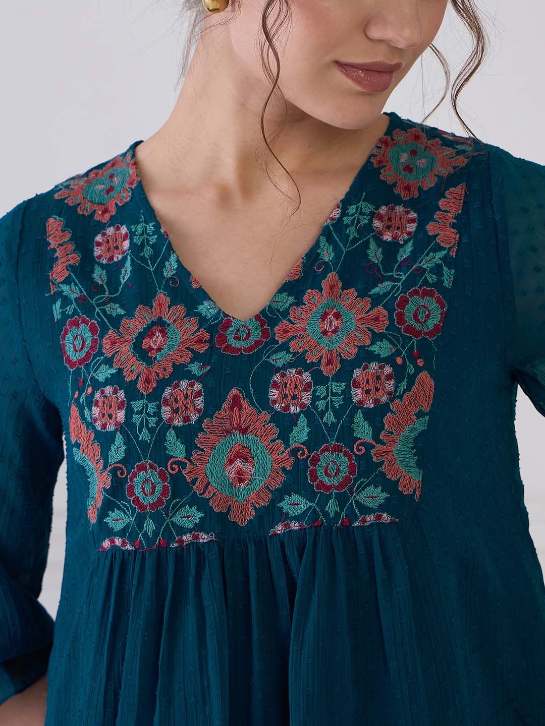 Antheaa Floral Print Chiffon Top