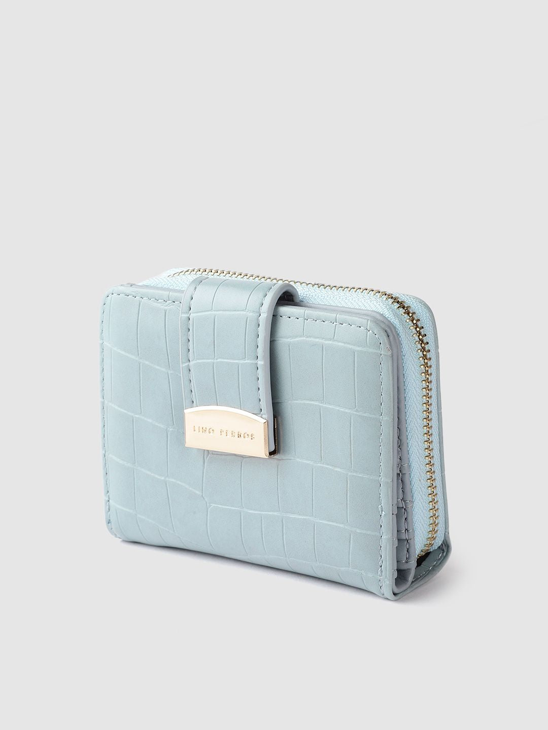 Lino Perros Women Blue Croc Textured Two Fold Wallet