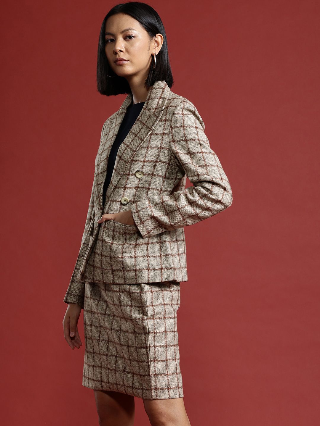 all about you Checked Single-Breasted Blazer & Skirt Set