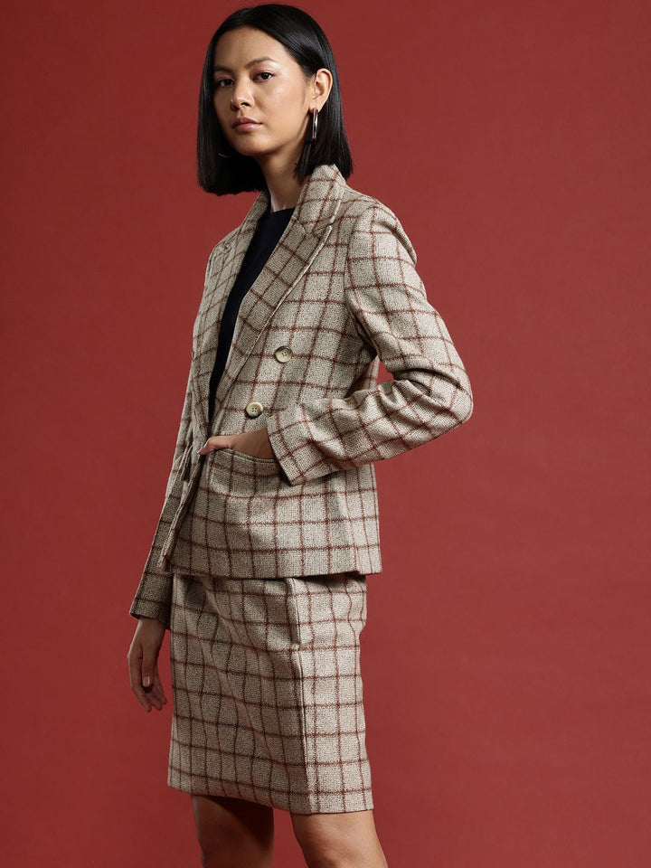 all about you Checked Single-Breasted Blazer & Skirt Set