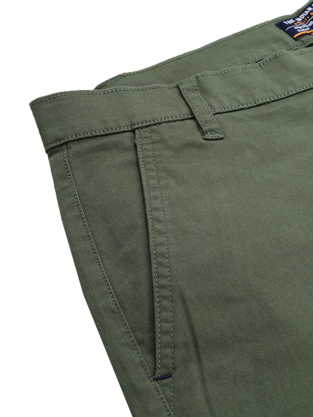 The Indian Garage Co Men Olive Green Slim Fit Solid Chinos