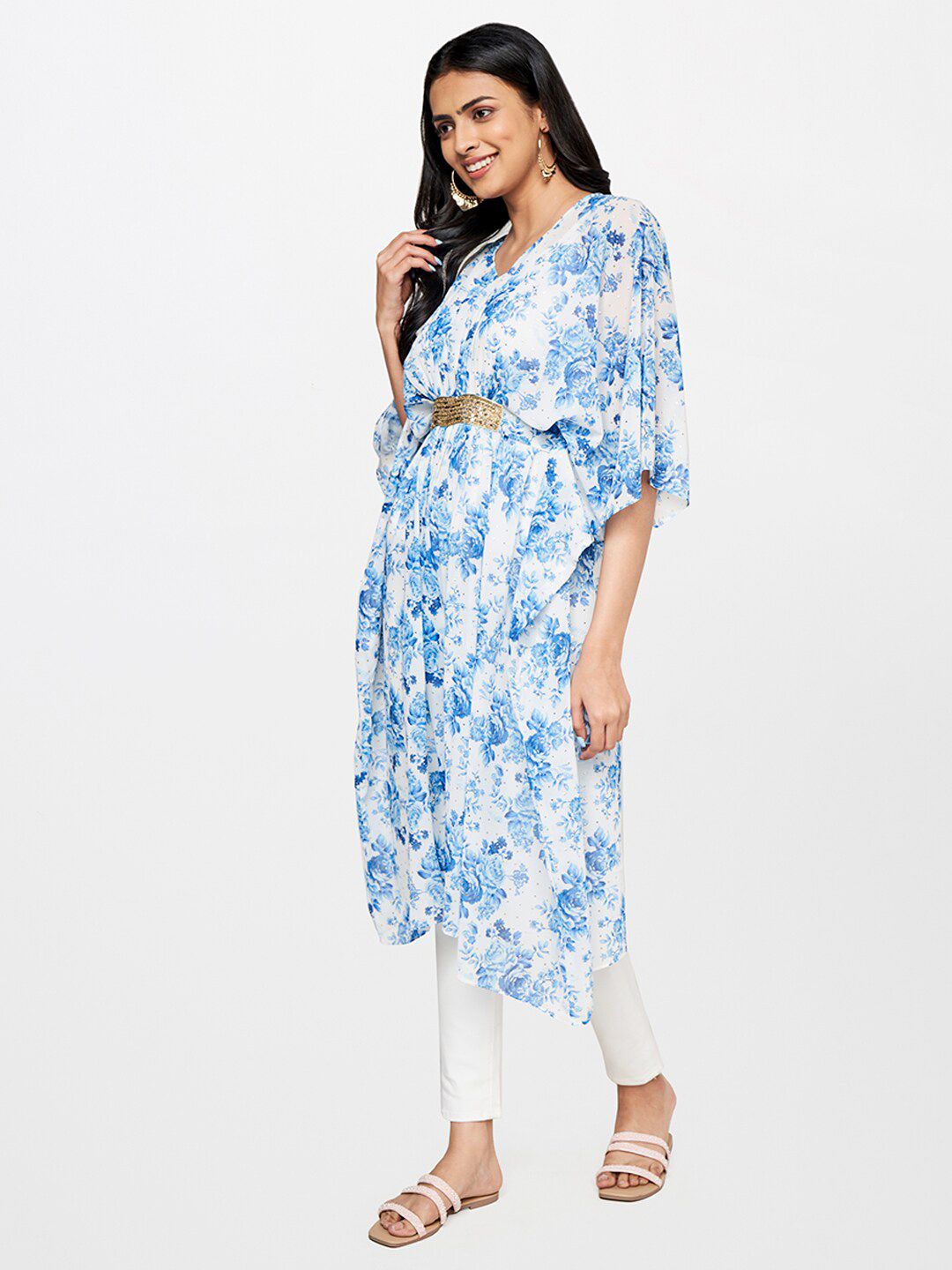 Global Desi Floral Printed Kaftan Kurta