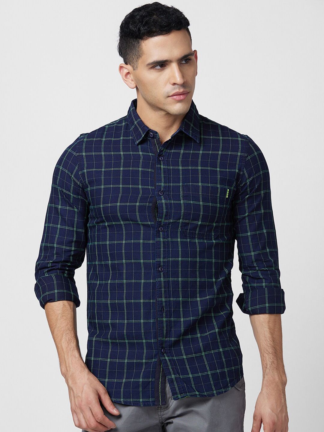 SPYKAR Slim Fit Tartan Checks Opaque Cotton Casual Shirt