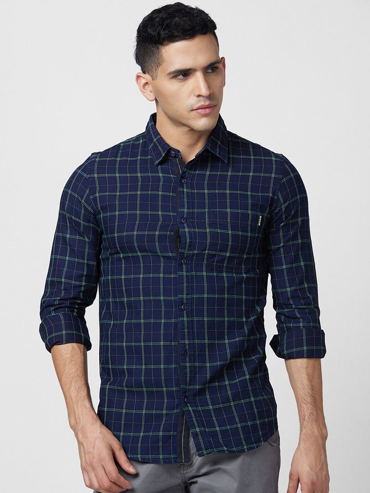 SPYKAR Slim Fit Tartan Checks Opaque Cotton Casual Shirt