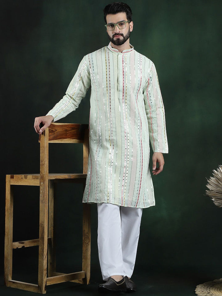 SOJANYA LUXE Striped Thread Work Georgette Straight Kurta
