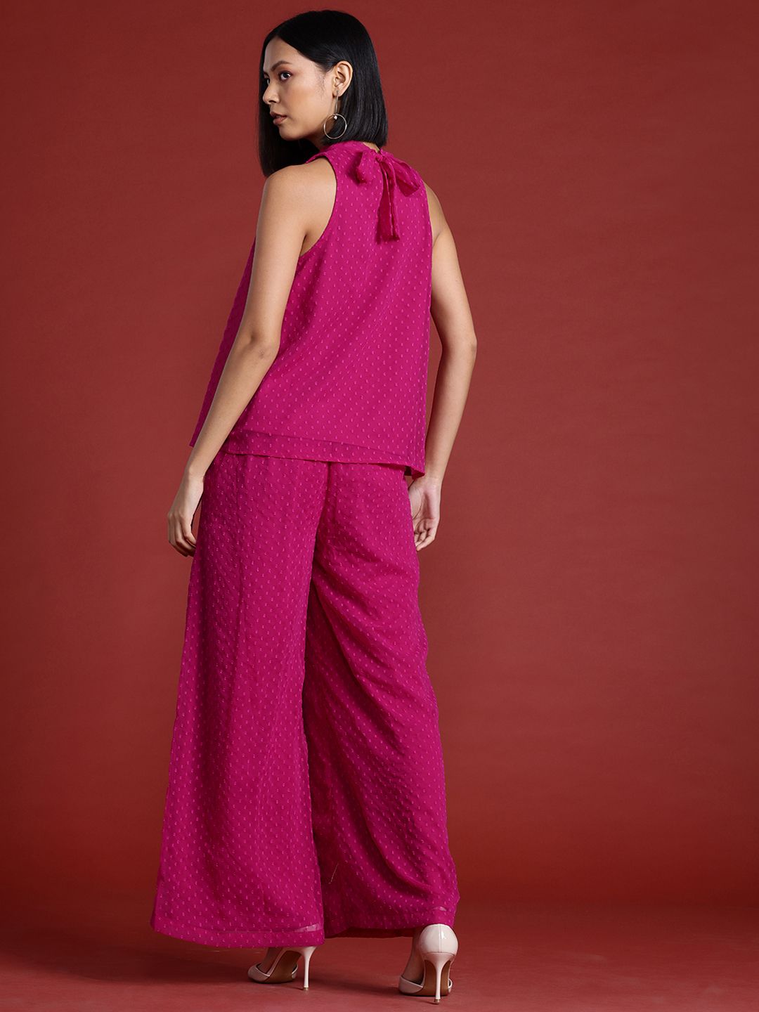 all about you Halter Neck Dobby Top with Parallel Trousers