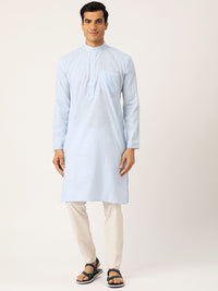 SOJANYA Men Blue & White Striped Straight Kurta