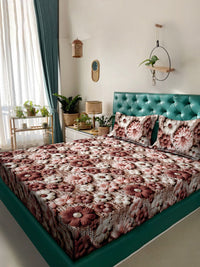 KLOTTHE Coklat Floral Printed Dilengkapi 300 TC King 7D Cadar Dengan 2 Sarung Bantal