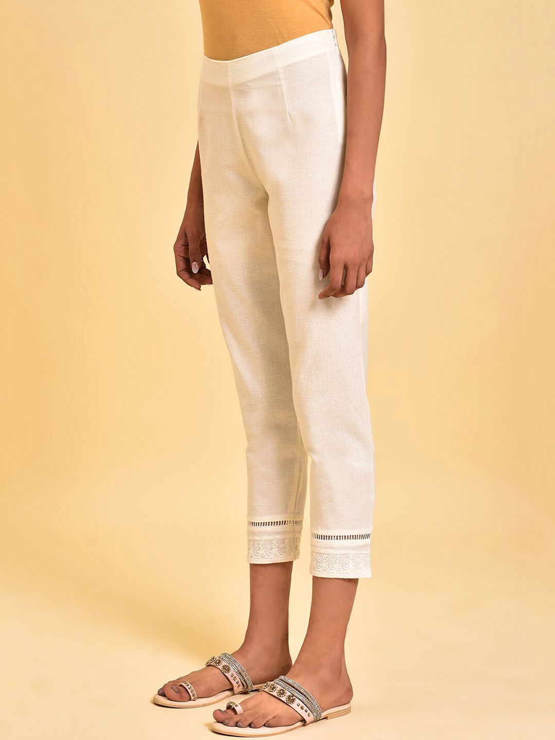 W Women White Slim Fit  Cigarette Trousers