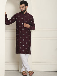 SOJANYA Geometric Embroidered Sequinned Cotton Silk Straight Kurta With Churidar