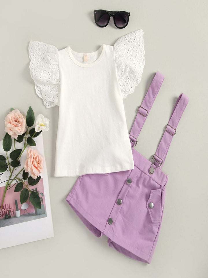 YK Girls Self Design Top With Shorts Clothing Set
