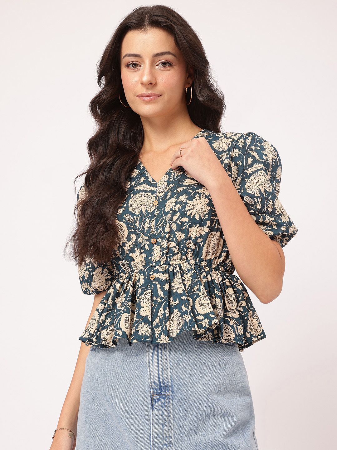 DressBerry Laid-Back Luxe Indie Floral Cinched Waist Top